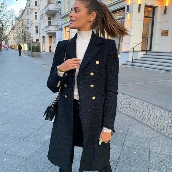zara black double breasted coat